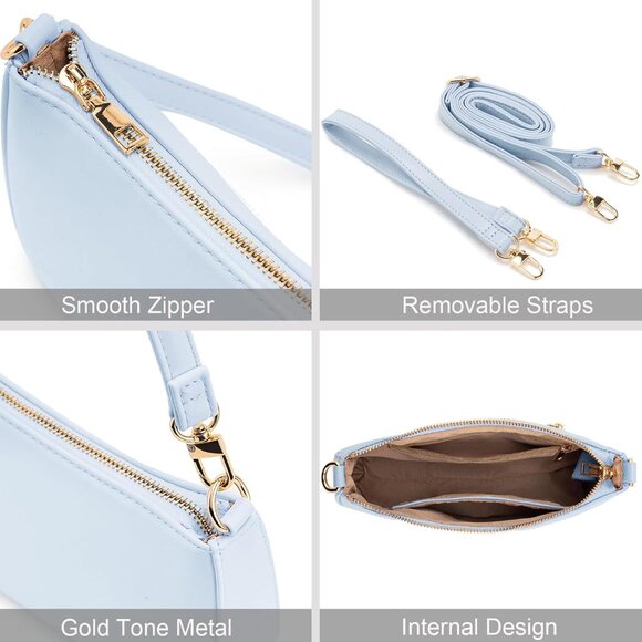 Women B Blue Retro Vegan Leather Polyester Lining Classic Clutch Tote HandBag - Picture 5 of 7